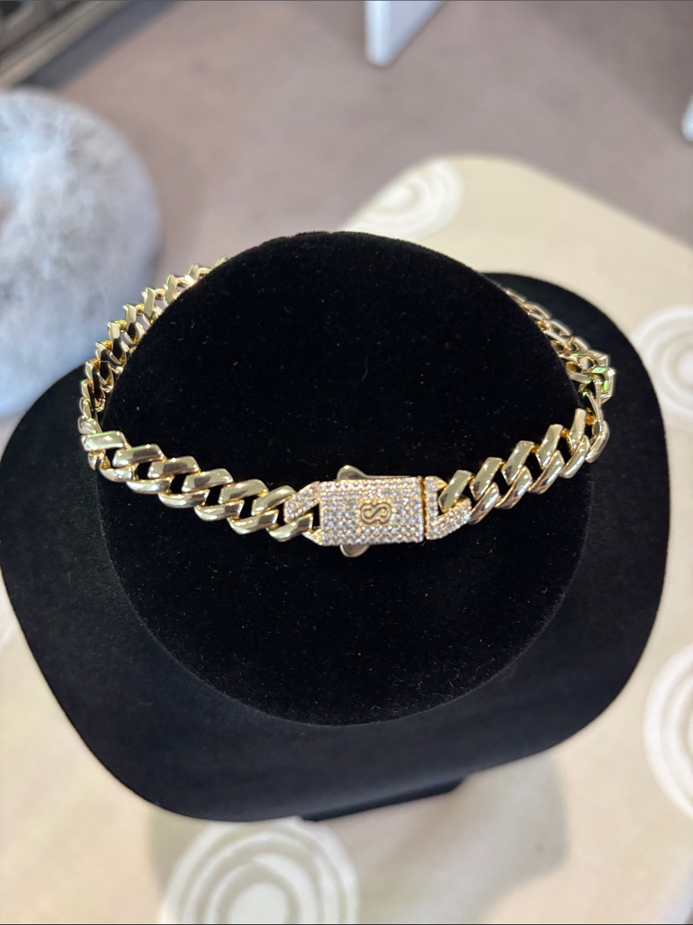 Gold-Tone Cuban Link Anklet with Pave Clasp